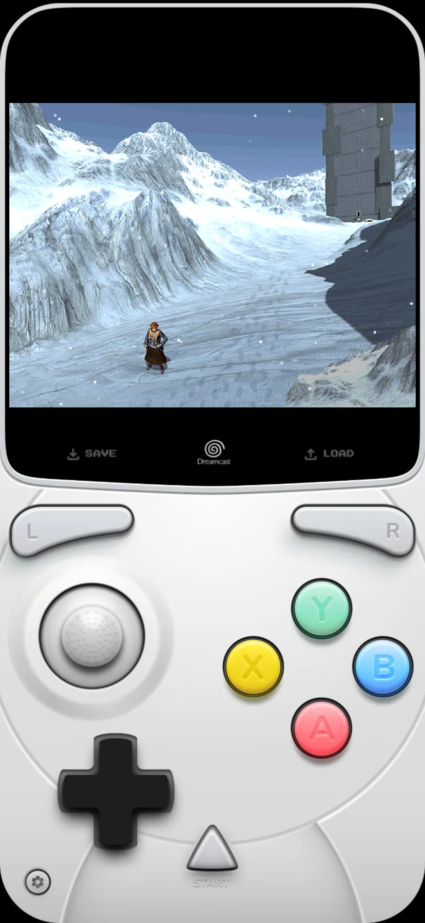 iFly iPhone – 3D gameplay in a snowy mountain landscape with on-screen touch controls