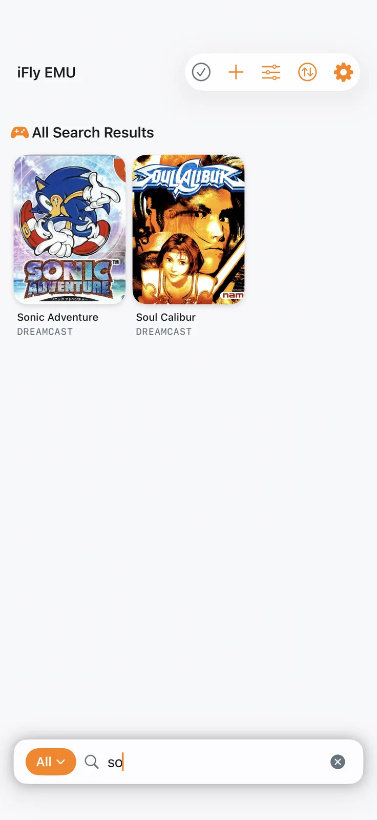 iFly iPhone – search results for "so": Sonic Adventure and Soul Calibur